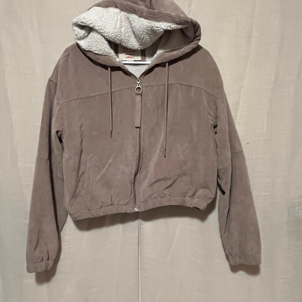 Ashley Sunrise Collection Corduroy Sherpa Hoodie Jacket Taupe Medium